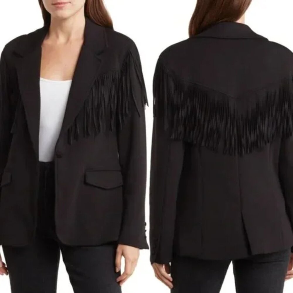 BLANK NYC Fringe Trim Ponte Blazer in Show Stopper NWT Size XS - Picture 4 of 8